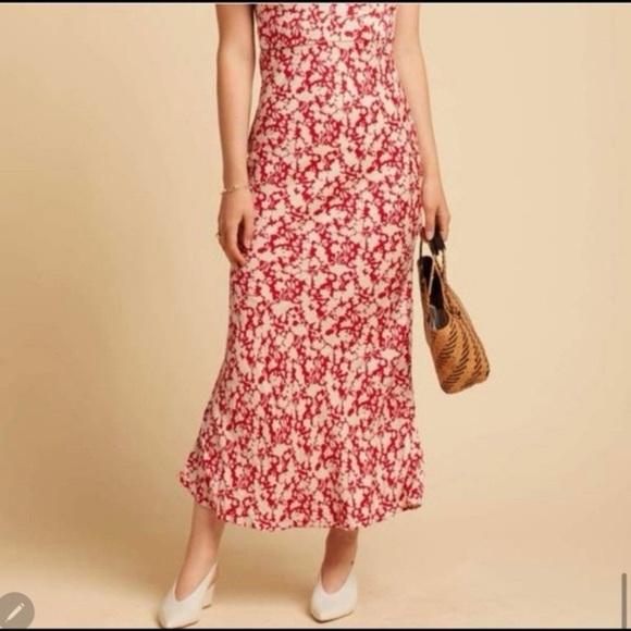 NWT Free People Red Cream Floral Deep Vneck Midi Dress size 2 - Picture 14 of 15